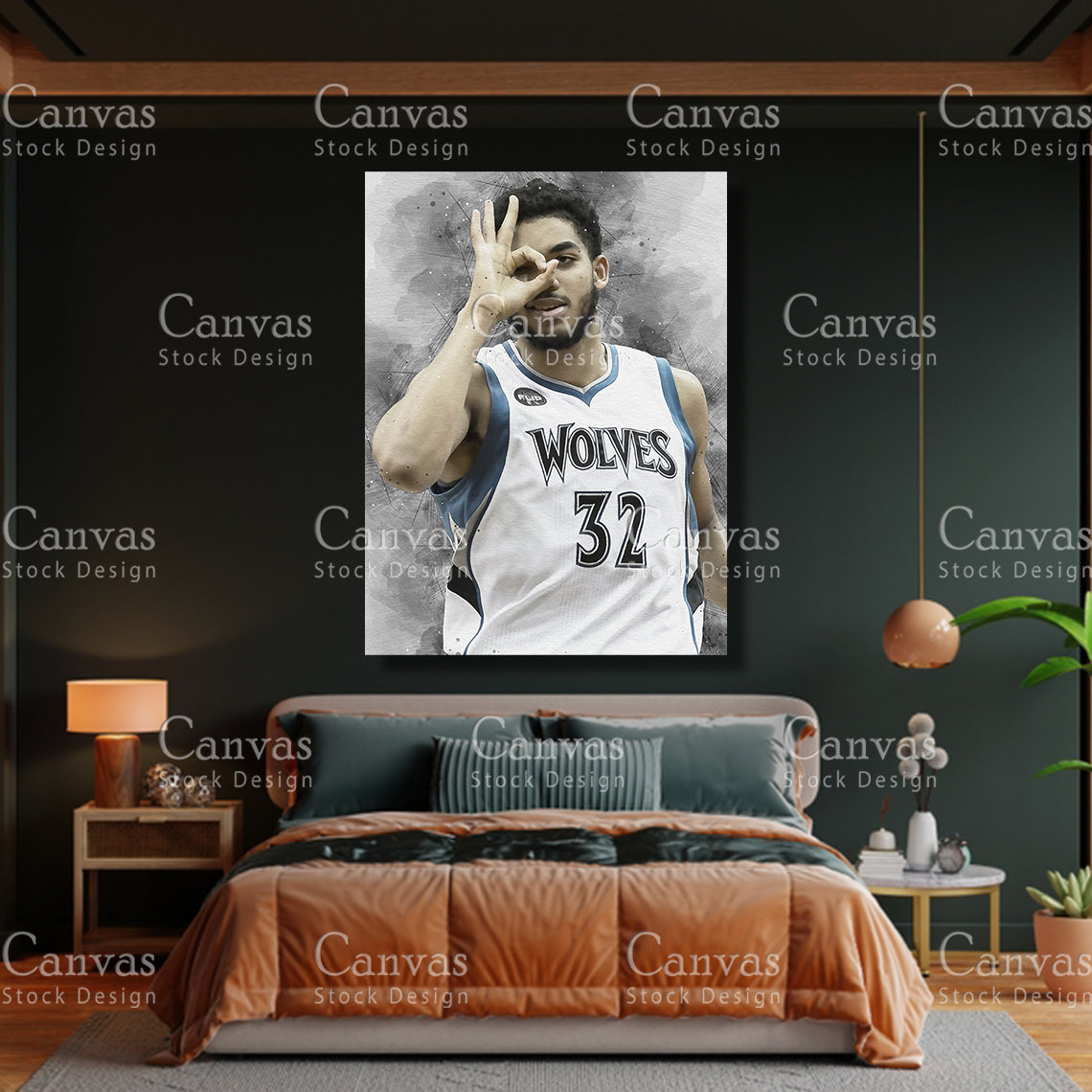 Karl Anthony Poster, Kids Wall Decor, Basketball Fan, Man Cave Gift for Him - Her, Sports Canvas Wall Art