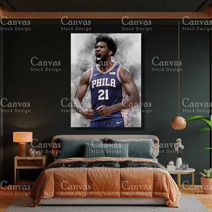 Joel Embiid Poster, Kids Wall Decor, Basketball Fan, Man Cave Gift for Him - Her, Sports Canvas Wall Art