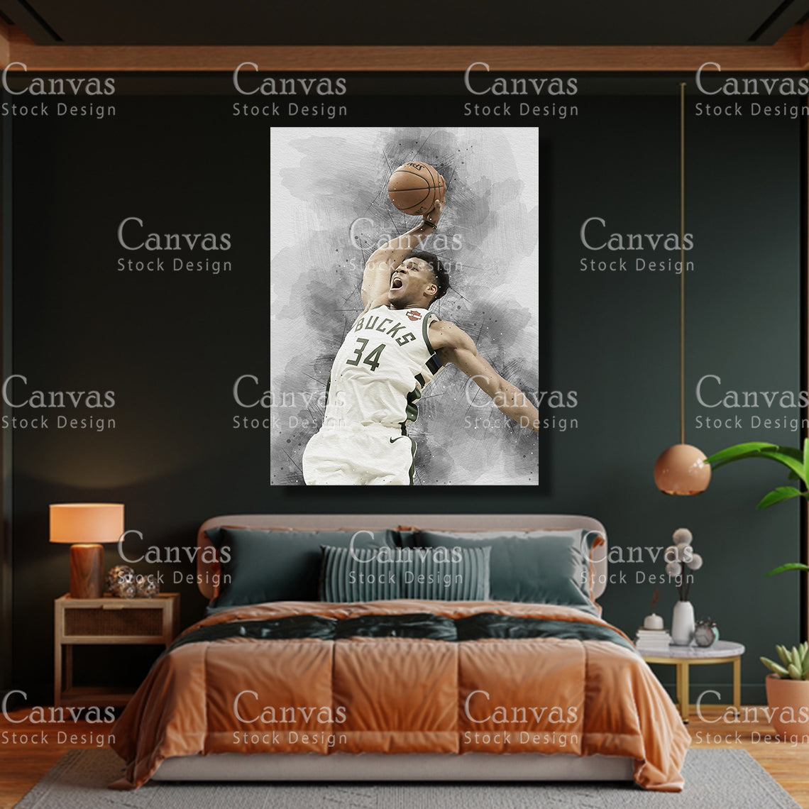 Giannis Antetokounmpo Poster, Kids Wall Decor, Basketball Fan, Man Cave Gift for Him - Her, Sports Canvas Wall Art