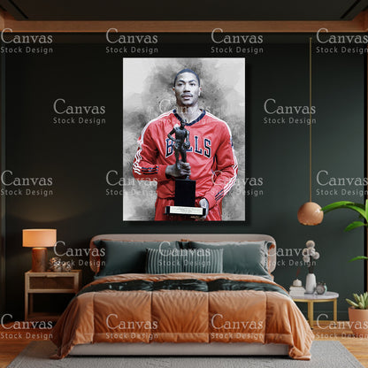 Derrick Rose Poster, Kids Wall Decor, Basketball Fan, Man Cave Gift for Him - Her, Sports Canvas Wall Art