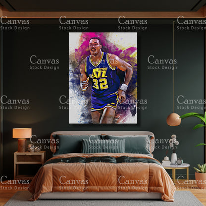 Karl Malone Poster, Kids Wall Decor, Basketball Fan, Man Cave Gift for Him - Her, Sports Canvas Wall Art