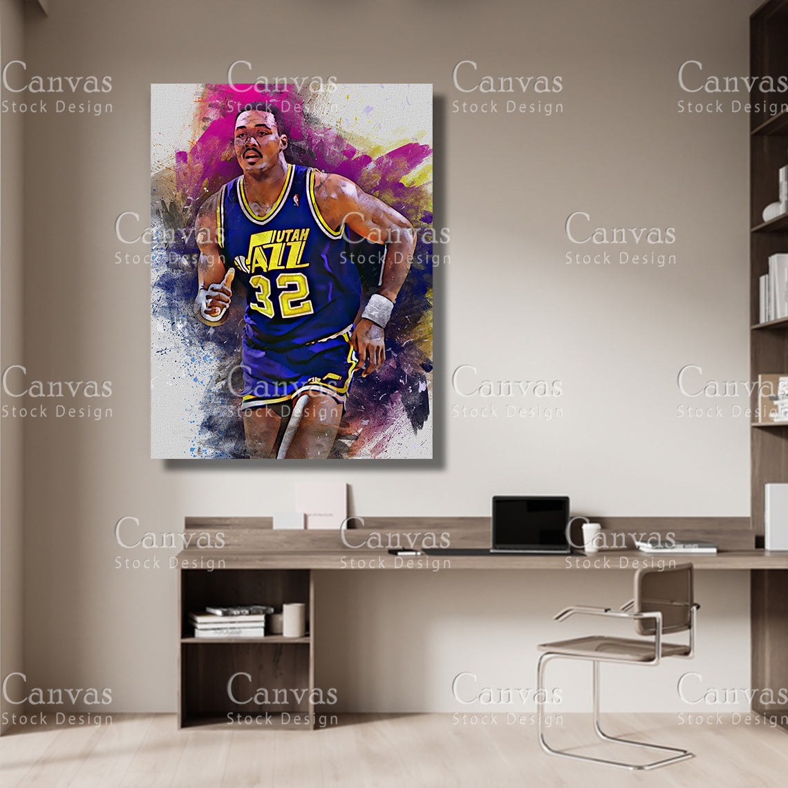 Karl Malone Poster, Kids Wall Decor, Basketball Fan, Man Cave Gift for Him - Her, Sports Canvas Wall Art