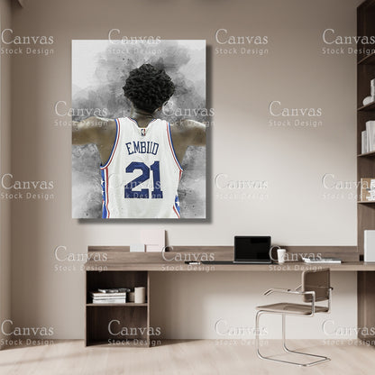 Joel Embiid Poster, Kids Wall Decor, Basketball Fan, Man Cave Gift for Him - Her, Sports Canvas Wall Art