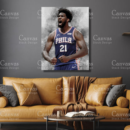 Joel Embiid Poster, Kids Wall Decor, Basketball Fan, Man Cave Gift for Him - Her, Sports Canvas Wall Art