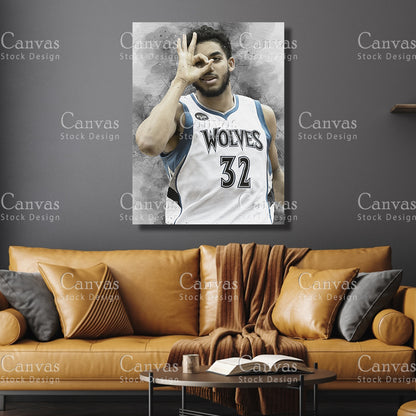 Karl Anthony Poster, Kids Wall Decor, Basketball Fan, Man Cave Gift for Him - Her, Sports Canvas Wall Art