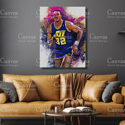 Karl Malone Poster, Kids Wall Decor, Basketball Fan, Man Cave Gift for Him - Her, Sports Canvas Wall Art