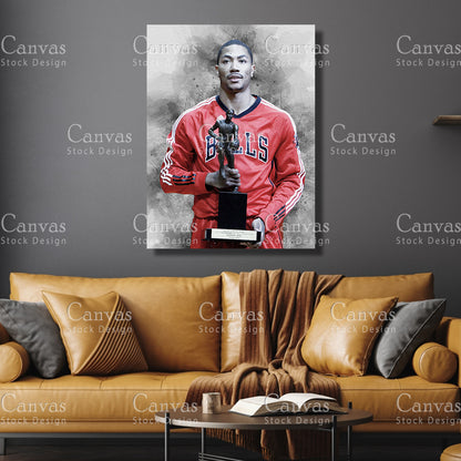 Derrick Rose Poster, Kids Wall Decor, Basketball Fan, Man Cave Gift for Him - Her, Sports Canvas Wall Art