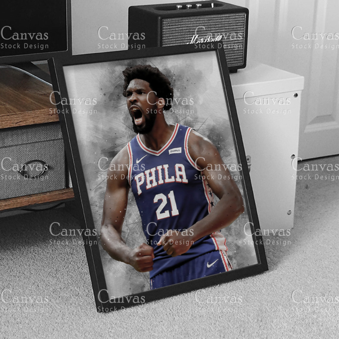 Joel Embiid Poster, Kids Wall Decor, Basketball Fan, Man Cave Gift for Him - Her, Sports Canvas Wall Art