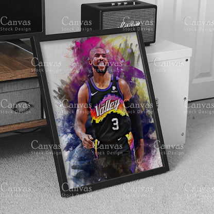 Chris Paul Poster, Kids Wall Decor, Basketball Fan, Man Cave Gift for Him - Her, Sports Canvas Wall Art