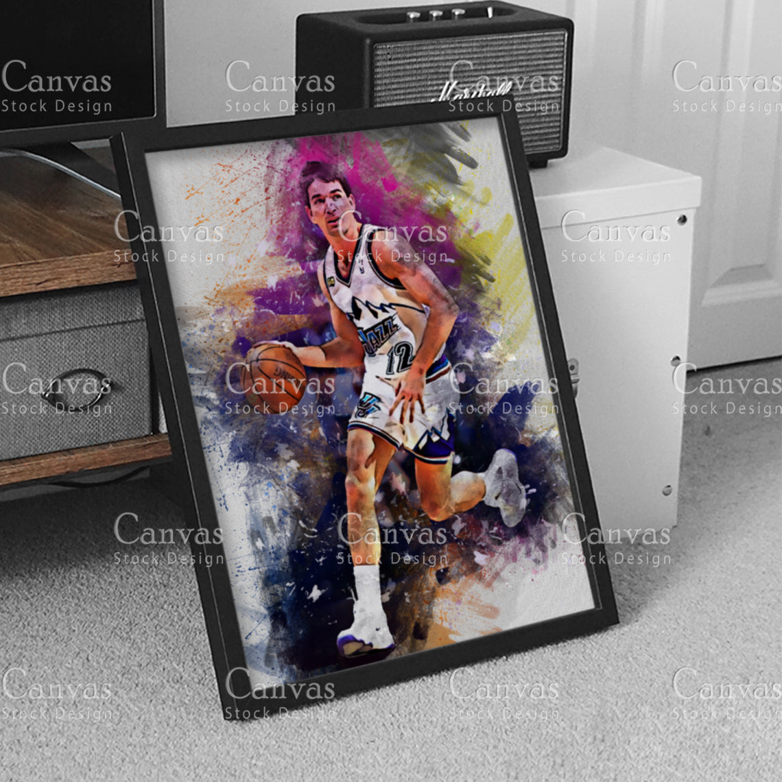 John Stockton Poster, Kids Wall Decor, Basketball Fan, Man Cave Gift for Him - Her, Sports Canvas Wall Art