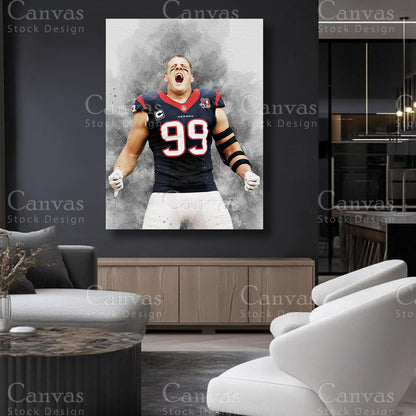 Football defender inspired canvas decor featuring JJ Watt