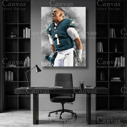 Football inspired Jalen Hurts canvas decor for a fan room