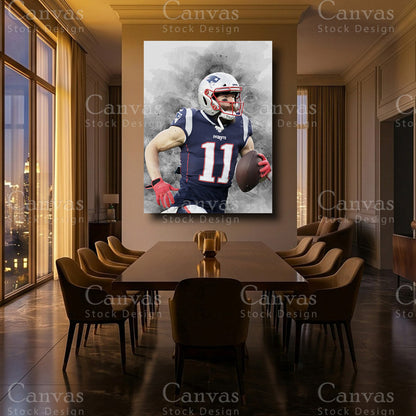 Football player artwork inspired by Julian Edelman on canvas