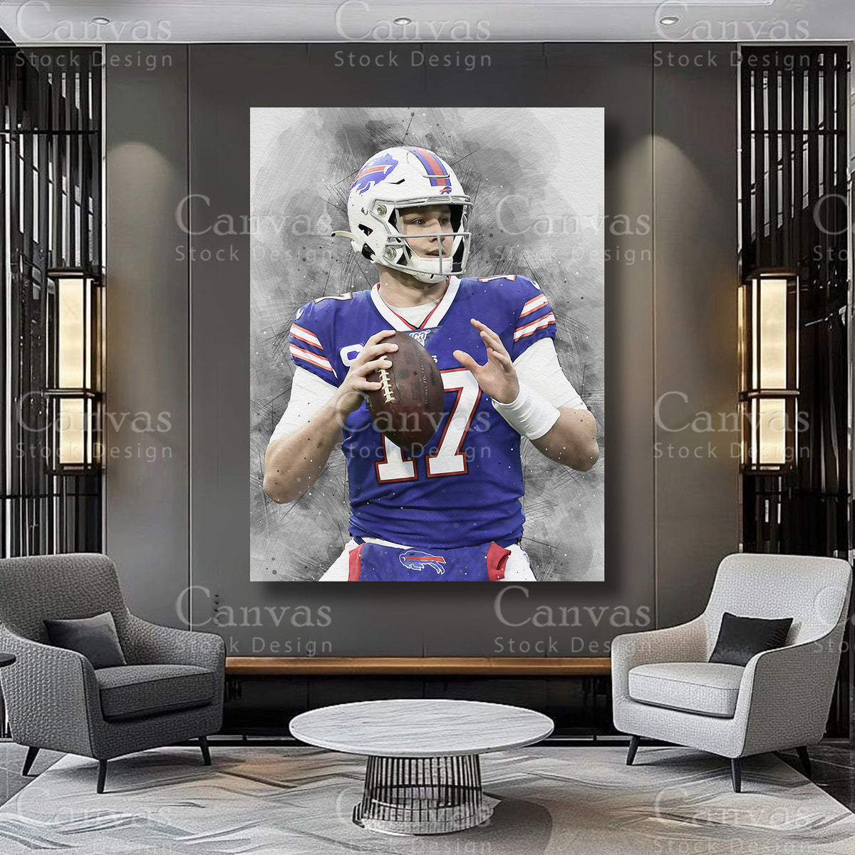 Football themed Josh Allen wall decor for a game room