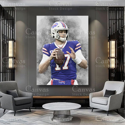 Football themed Josh Allen wall decor for a game room