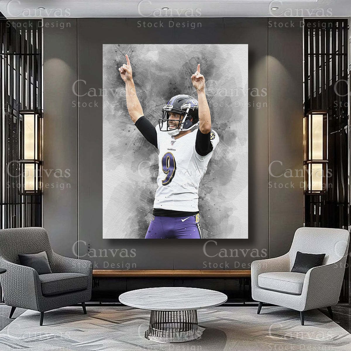 Football themed Justin Tucker wall art for an office space