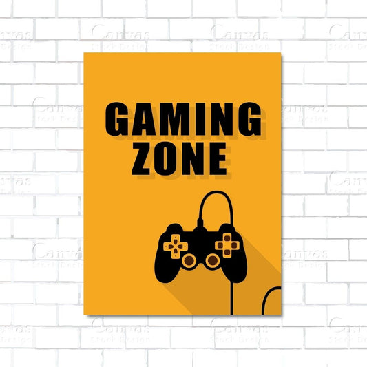 Poster with 'Gaming Zone' text and game controller icon on a yellow background