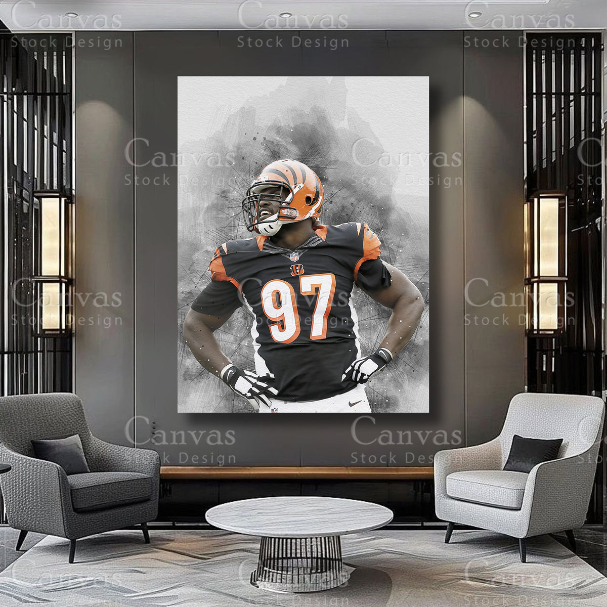 Geno Atkins defensive tackle artwork for a sports display