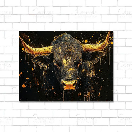 Golden bull – powerful canvas wall art representing strength, wealth, and ambition


