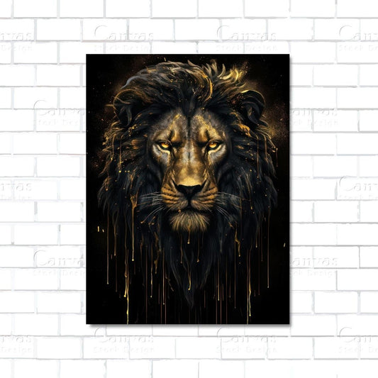 Golden lion artwork in majestic pose – canvas wall art for luxury interior and power-themed decor