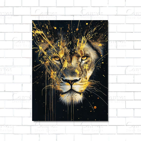 Golden lion – majestic canvas wall art representing courage, power, and leadership

