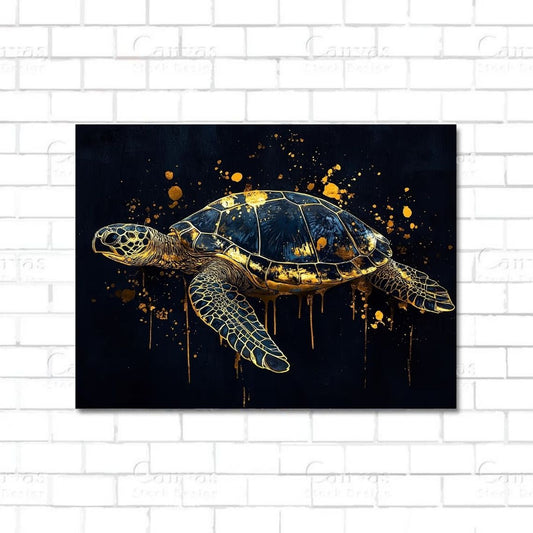 Golden turtle animal – symbolic canvas wall art representing longevity, wisdom, and spiritual peace