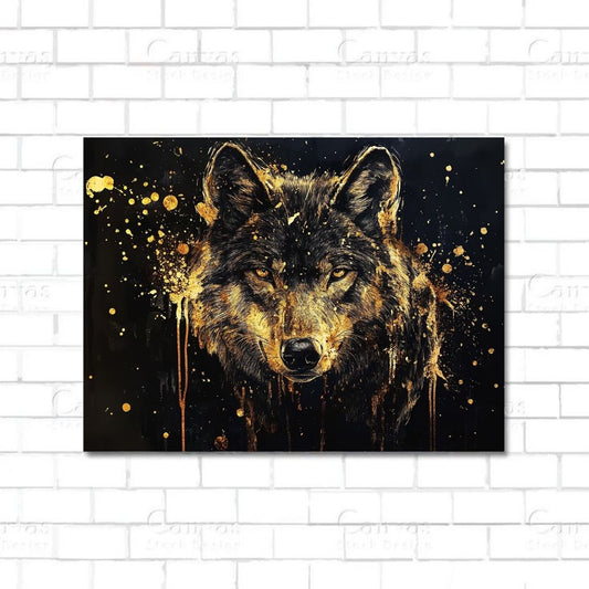 Golden wolf – majestic canvas wall art symbolizing strength, loyalty, and wild spirit

