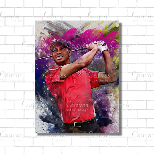 Tiger Woods Canvas Frame, Kids Wall Decor, Golf Fan, Man Cave Gift for Him - Her, Sports Canvas Wall Art