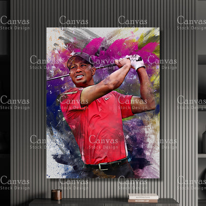 Tiger Woods Canvas Frame, Kids Wall Decor, Golf Fan, Man Cave Gift for Him - Her, Sports Canvas Wall Art