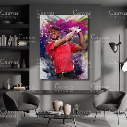 Tiger Woods Canvas Frame, Kids Wall Decor, Golf Fan, Man Cave Gift for Him - Her, Sports Canvas Wall Art