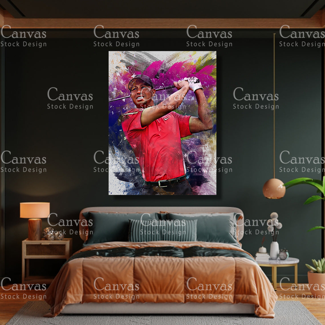 Tiger Woods Canvas Frame, Kids Wall Decor, Golf Fan, Man Cave Gift for Him - Her, Sports Canvas Wall Art