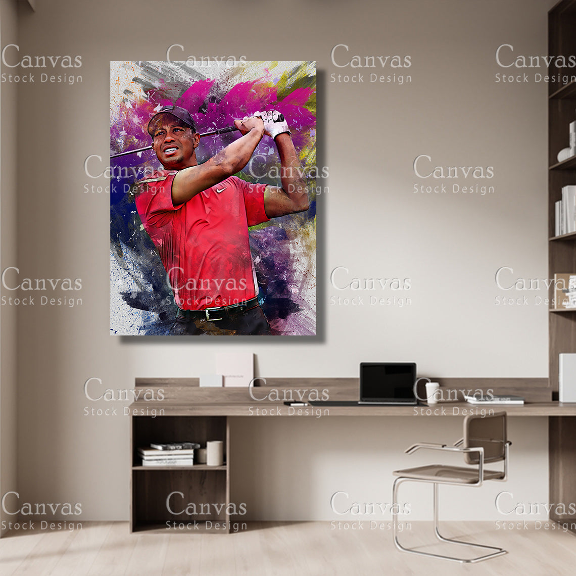 Tiger Woods Canvas Frame, Kids Wall Decor, Golf Fan, Man Cave Gift for Him - Her, Sports Canvas Wall Art