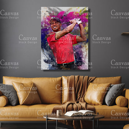 Tiger Woods Canvas Frame, Kids Wall Decor, Golf Fan, Man Cave Gift for Him - Her, Sports Canvas Wall Art