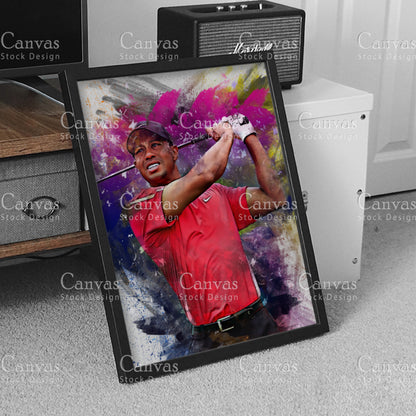 Tiger Woods Canvas Frame, Kids Wall Decor, Golf Fan, Man Cave Gift for Him - Her, Sports Canvas Wall Art