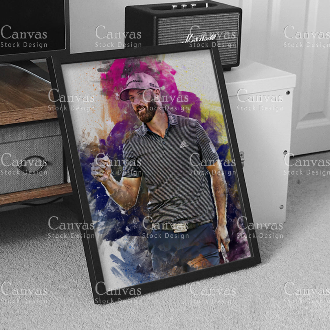 Dustin Johnson Canvas Frame, Kids Wall Decor, Golf Fan, Man Cave Gift for Him - Her, Sports Canvas Wall Art