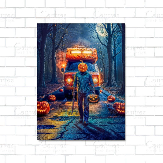 Spooky forest Halloween horror canvas wall art with eerie shadows