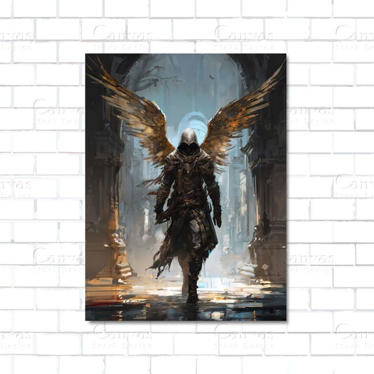 Holy guardian angel figure glowing with light – spiritual canvas wall art