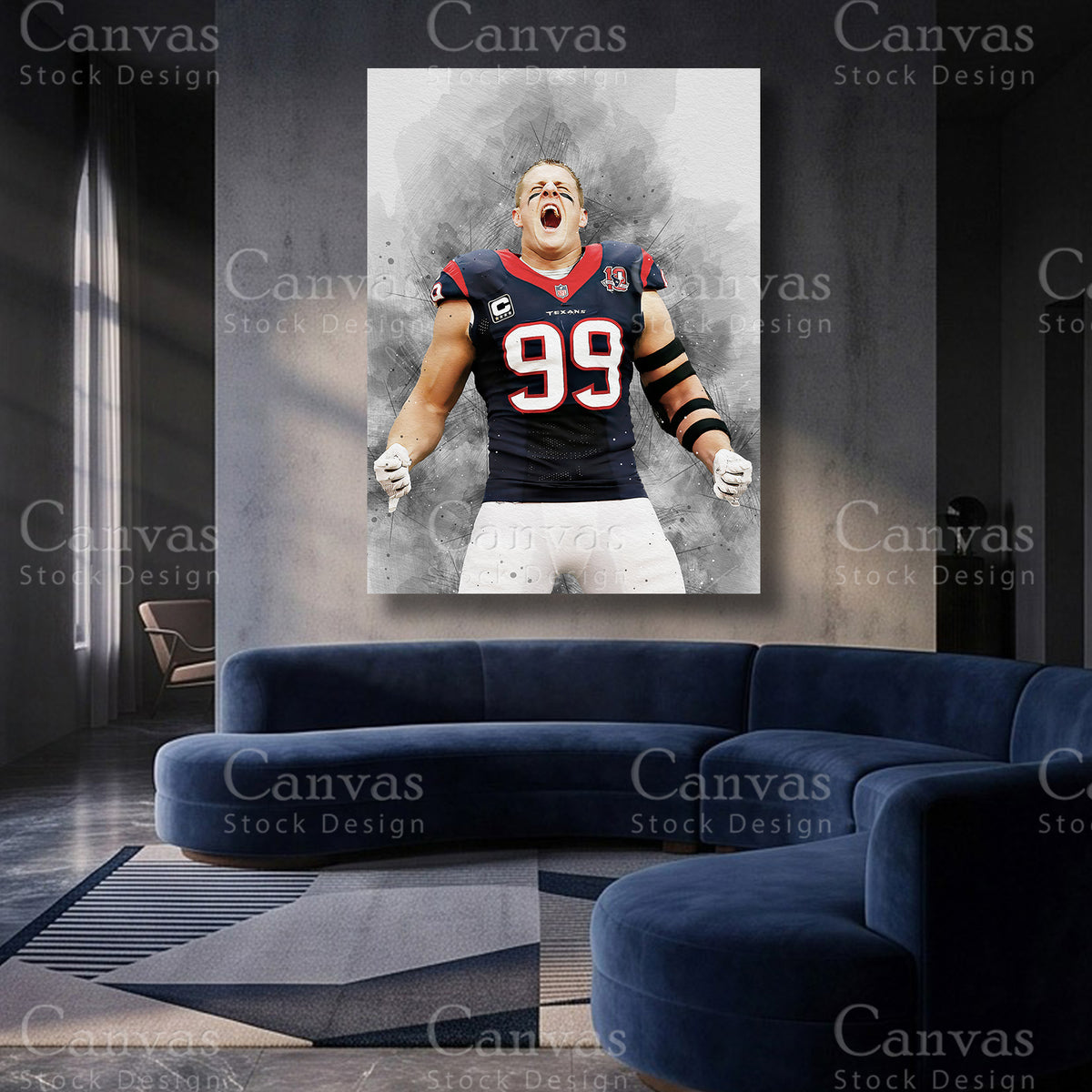 JJ Watt football artwork for an NFL collector display