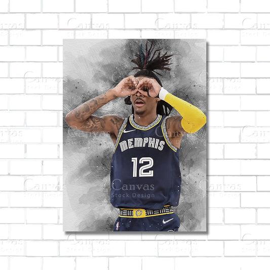 Ja Morant NBA basketball canvas wall art – Memphis Grizzlies poster print for fan rooms and man caves