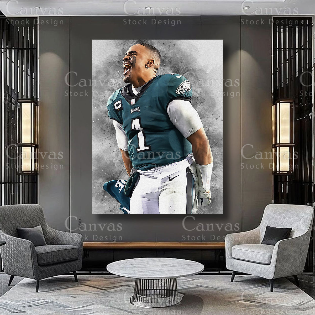 Jalen Hurts sports artwork for a modern home office