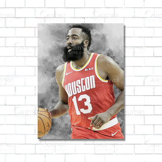 James Harden NBA basketball canvas wall art – Houston Rockets poster print for man caves and fan rooms