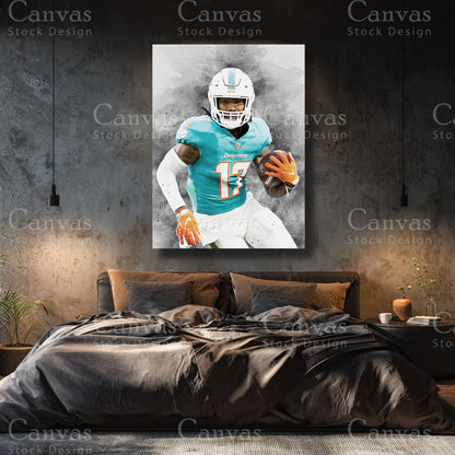 Jaylen Waddle canvas artwork for a modern sports interior