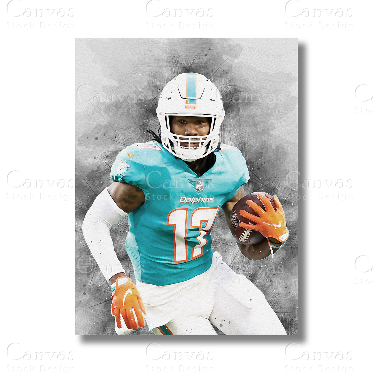 Jaylen Waddle canvas wall art for American football fans