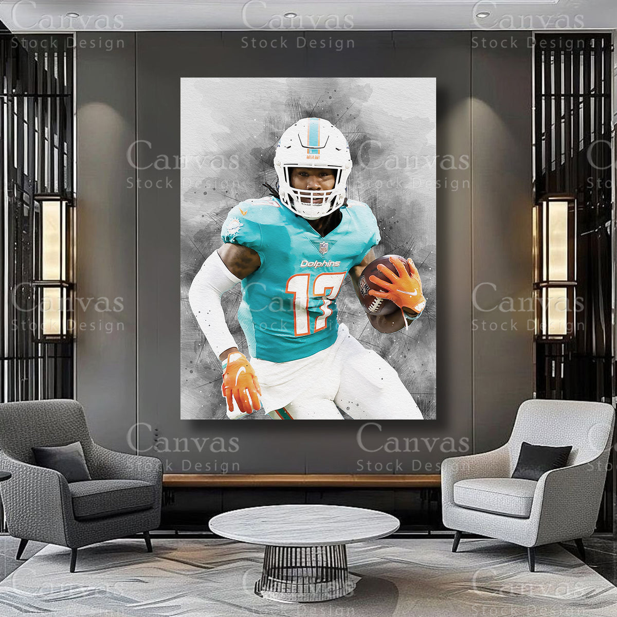 Jaylen Waddle football artwork for a home office display