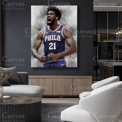 Joel Embiid basketball artwork framed