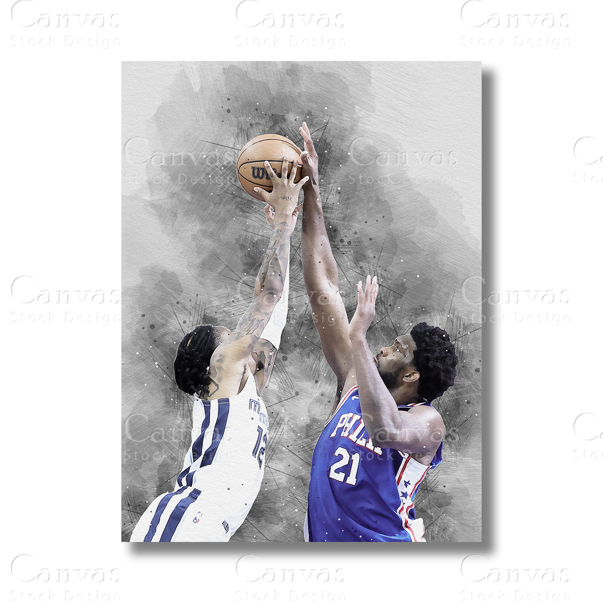 Joel Embiid and Ja Morant dynamic basketball canvas wall art