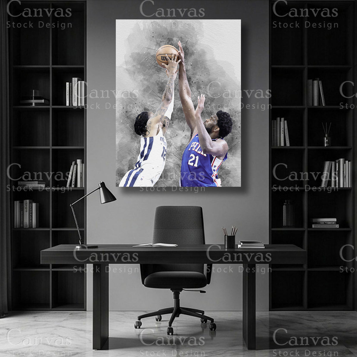 Joel Embiid and Ja Morant basketball wall art