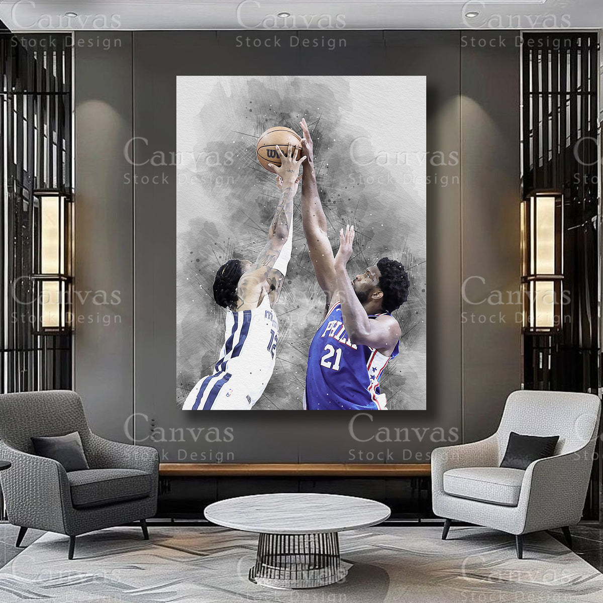 Premium Joel Embiid Ja Morant canvas artwork