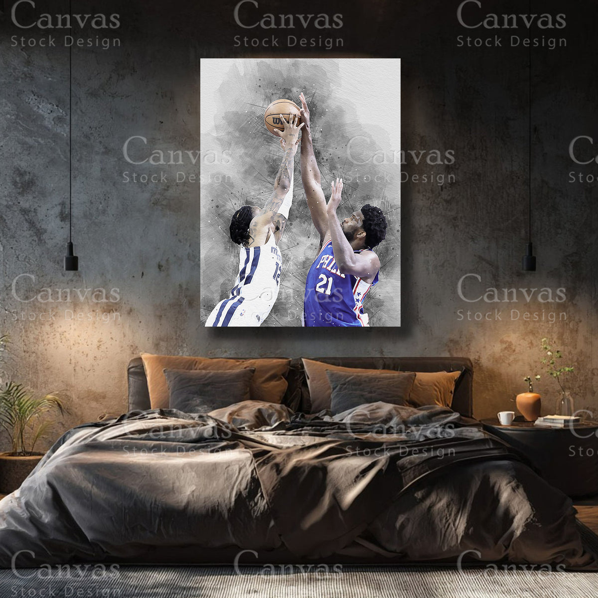Joel Embiid and Ja Morant premium sports wall art