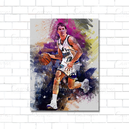 John Stockton Utah Jazz NBA canvas wall art – basketball poster print for sports room and man cave decor